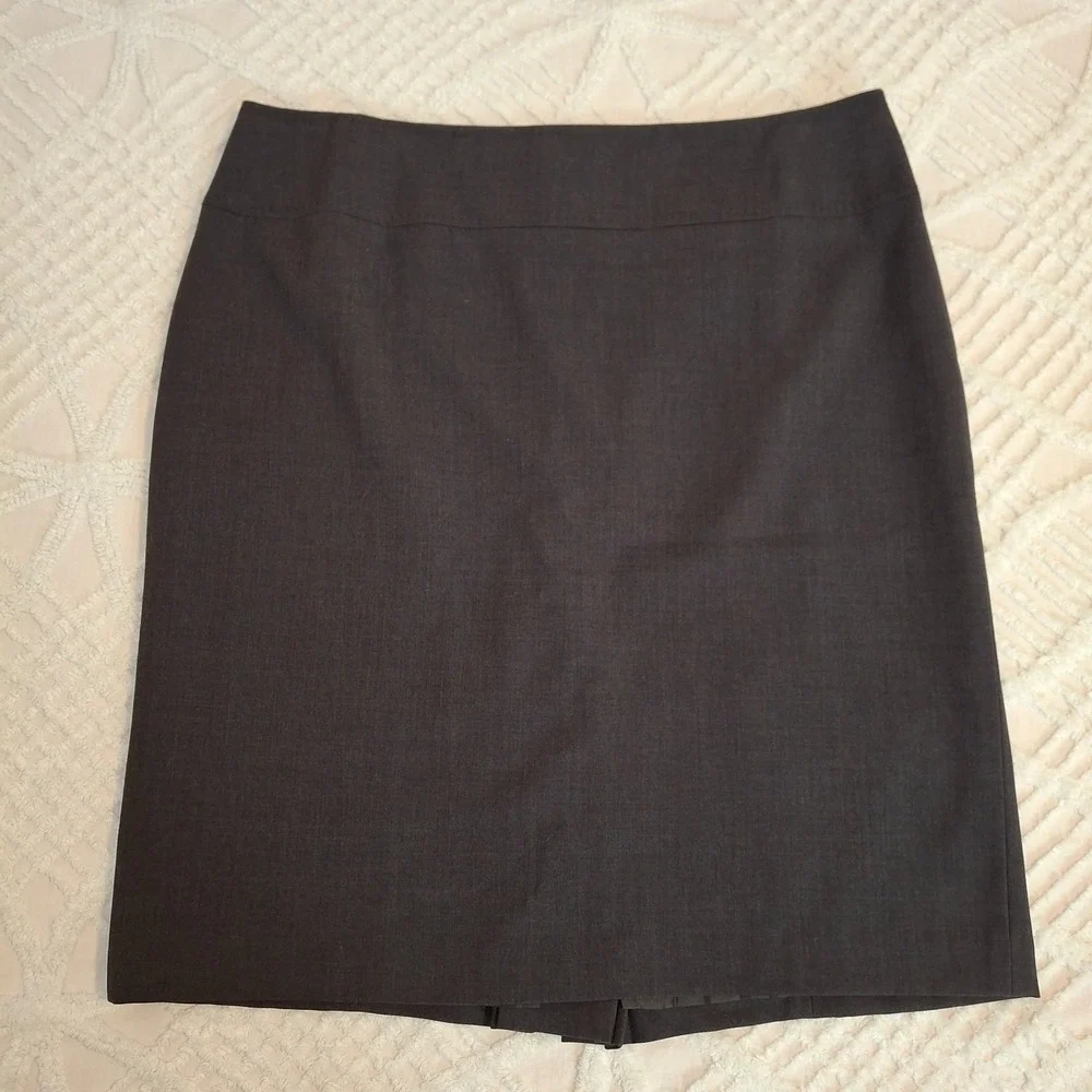 Tribal Womens 14 Pencil Skirt Charcoal Grey Back Pleat Button Detail Stretch‎